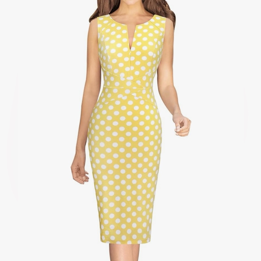 Chic Yellow Polka Dot Midi Dress